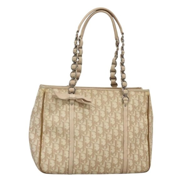 Christian Dior Trotter Canvas Romantic Bag PVC Beige Silver Auth bs26382 - Picture 1 of 16